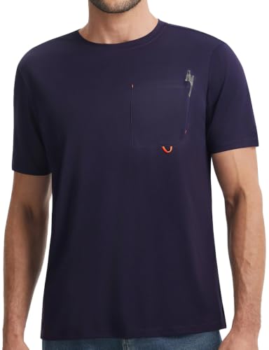 baleaf Men's Short Sleeve Sun Shirts with Pocket Navy Blue M