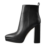 Only maker Women’s Chunky Heel Platform Ankle Boots – Classic High Heel Booties with Side Zipper for Fall, Winter, and Everyday Outfits PU Black Size 12