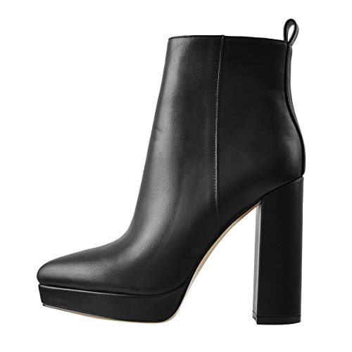 Only maker Women’s Chunky Heel Platform Ankle Boots – Classic High Heel Booties with Side Zipper for Fall, Winter, and Everyday Outfits PU Black Size 13