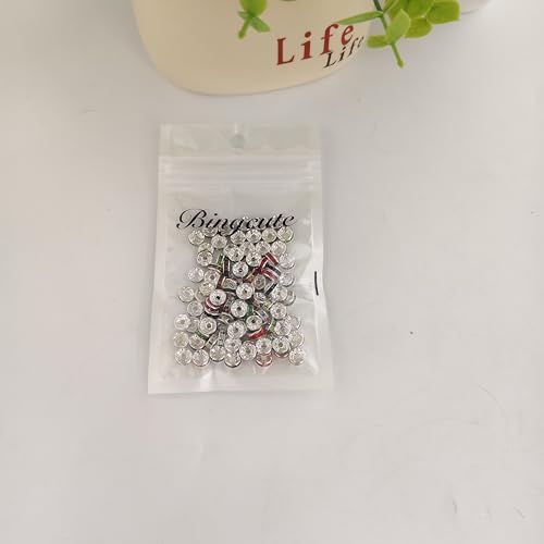 Image of Bingcute 100 Pcs Bright Silver Crystal Rondelle Spacer Bead Plated 8mm Beads for jewelery Making Assorted Colors Beads for Bracelets