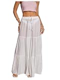 OYOANGLE Women's Beach Cover Up Skirt Drawstring Tiered Maxi...