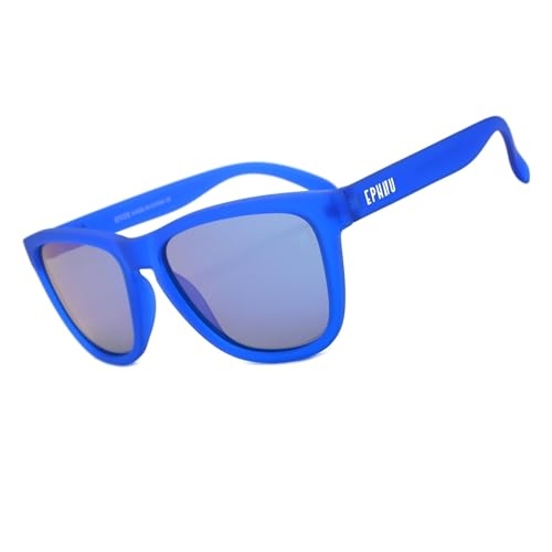 Ephiu Gafas de sol polarizadas deportivas cuadradas para mujeres y hombres, lentes de espejo de playa, sin rebote, sin deslizamiento, para correr (marco azul mate + lente de espejo azul)