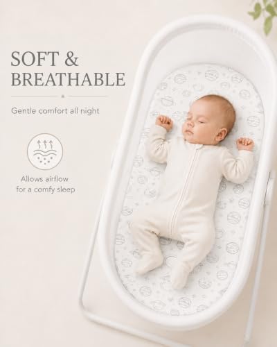 Image of 2-Pack Organic Fitted Bassinet Sheets, Compatible with Halo, Snoo, Graco, Dream On Me, Delta, and Other Standard Size Bassinets (Grey, Standard Bassinet (2 Pack))