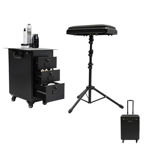 Titunjian Tattoo Travel Case on Wheels 3 Drawers Portable Tattoo Station with Adjustable Tattoo Armrest Tattoo Work Station Tattoo Trolley Case for Tattoo Artist (Acrylic Panel)