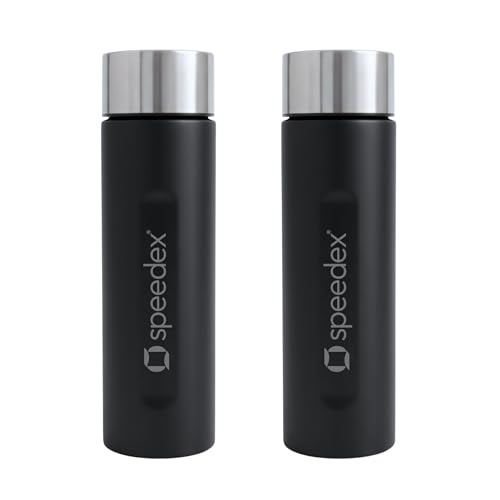 Image of Speedex Black Stainless Steel Water Bottle 1 Litre Set of 2 | Single Wall Water Bottles | BIS Approved Reusable Bottles for Kids & Adults | School, Office, Gym & Travel