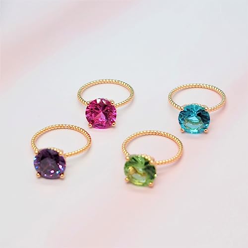 18K Gold Plated Sterling Silver Colored AAAAA Zirconia Stones Propose Engagement Ring, Simulated Green Peridot/Purple Amethyst/Pink Tourmaline/Blue Topaz Wedding Bands for Women4