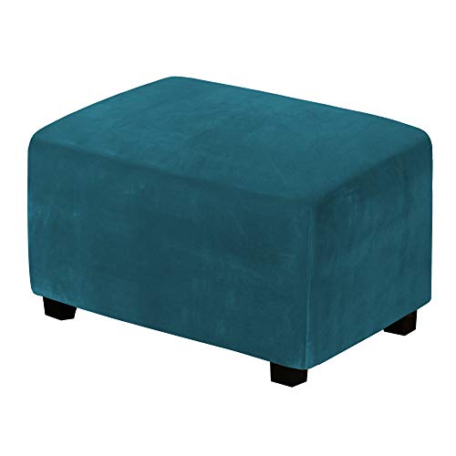H.VERSAILTEX Velvet Stretch Rectangle Ottoman Cover, Large, Deep Teal