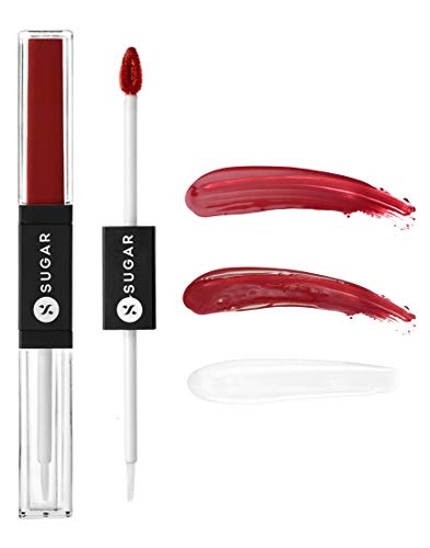 Image of SUGAR Cosmetics - Smudge Me Not - Lip Duo - 10 Drop Dead Red (Red) - 3.5 ml - 2-in-1 Duo Liquid Lipstick with Matte Finish and Moisturizing Gloss