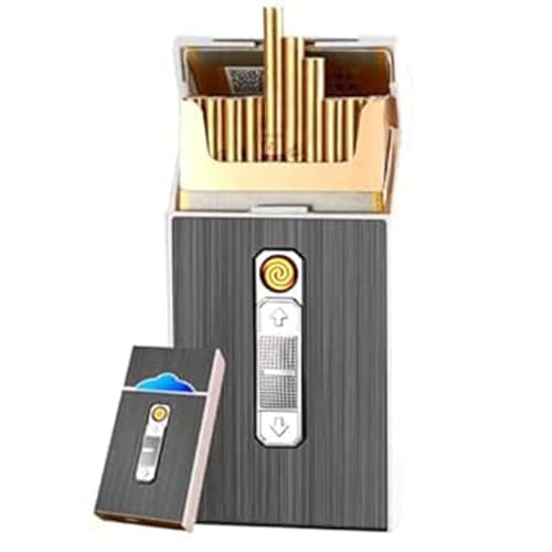 Étui À Cigarettes En Métal – Boîte À Cigarettes Et Briquet USB 2-en-1 – Étui Portable Avec Briquet Intégré – Pour...