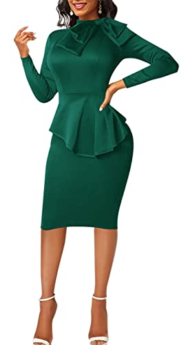 Image of Women's Fashion Peplum Bodycon Dresses Short Sleeve Bow Club Ruffle Pencil Party Dress