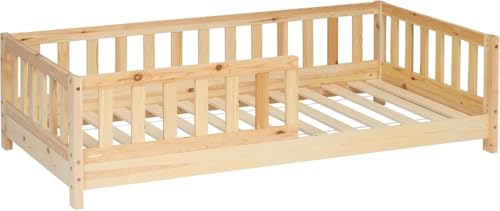 WEB2O Lit barrières pour Enfant en Bois Naturel 90x190 cm Montessori