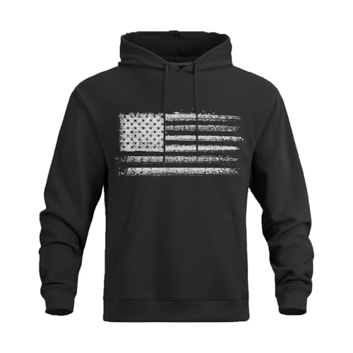 BlackTeak Men's Hoodies American Flag Print Sweatshirt Casual Drawstring Long Sleeve Hoodie Kanga Pocket Pullover, Black, Medium
