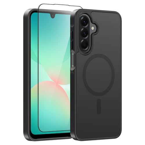 Lyhsgao für Samsung Galaxy A15 5G Hülle Magnetisch: mit Magsafe Kameraschutz mit Schutzfolie Militärschutz Stoßfest Kratzfest Transluzente Matt Schutzhülle für Samsung A15 5G Handyhülle Schwarz