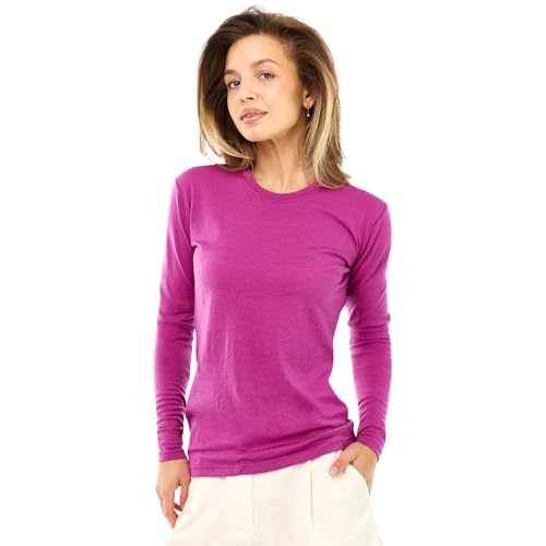 Merino.tech 100% Merino Shirt Langarm Damen Merino Langarmshirt für Alltag Sport & Outdoor Longsleeve Unterwäsche Damen (Small 190 Violet)