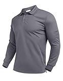 Deyeek Long Sleeve Polo Shirts for Men UPF 50+ Sun Protection Golf Polo Shirts Quick Dry Casual Polos Collared Shirts Grey