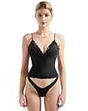 SUUKSESS Women Lace Trim Deep V Neck Tank Top Cami Sexy Sleeveless Y2K Going Out Tops (Black Lace,S)