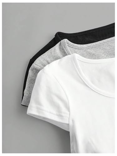 GORGLITTER Girl's Crop Tops Kids 3 Pack Ruched Short Sleeve Square Neck T-Shirt3