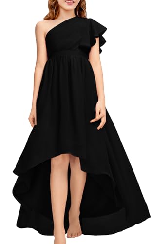 rrhss Flower Girls One Shoulder Ruffle Dresses Flowy A-line Twirl Sleeveless Dress Cute Wedding Prom Party Gowns