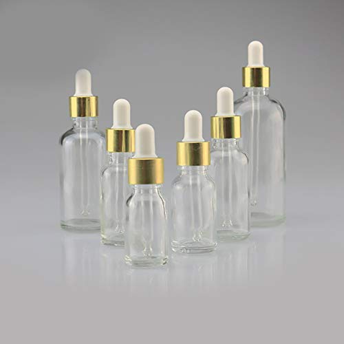 Aland Cosmetic Bottle,Mini 5ml-100ml Transparent Glass Reagent Liquid Pipette Empty Cosmetic Bottle Transparent + Golden + White 30ml