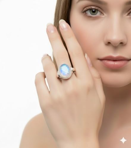 Image of 55Carat Choose Your Color Natural Gemstone Sterling Silver Statement Rings Oval Shape Handmade Sizes 5-12