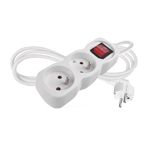 EMOS - Multiprise 2X 1,4m avec Interrupteur - 2 Prises French tournées à 45° - 250 V, 16 A, 3680 W - H05VV-F3G 1,0 mm2 - Protection Accrue Contre Les...