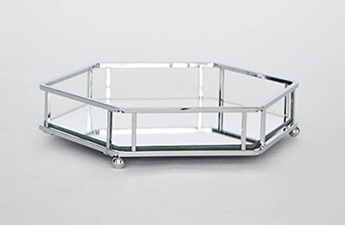 AQ Organizational Geometric Mirrored Home Storage Tray for Vanity, Dresser, Bathroom, or Kitchen Counter, Shelves Hold Beauty Products, Makeup, Perfume, Toiletry Items, Nail Polish, etc. - Chrome