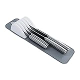 Messerablage mit 5 Schlitzen für Schublade, Rutschfest, Kompakt, Grau und Weiß, Besteck-Aufbewahrung, Passend für Schubladen bis 30 cm für Küche