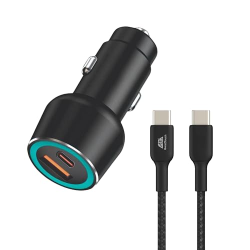 Image of GZT 55W Fast Smart Car Charger with 1.2M C - C Cable Dual Port All Metal PD Quick 25W PD /PPS +30W SuperVOOC Compatible with iPhone & Android Samsung, Vivo, Oppo & Tablets All Brand (Black)
