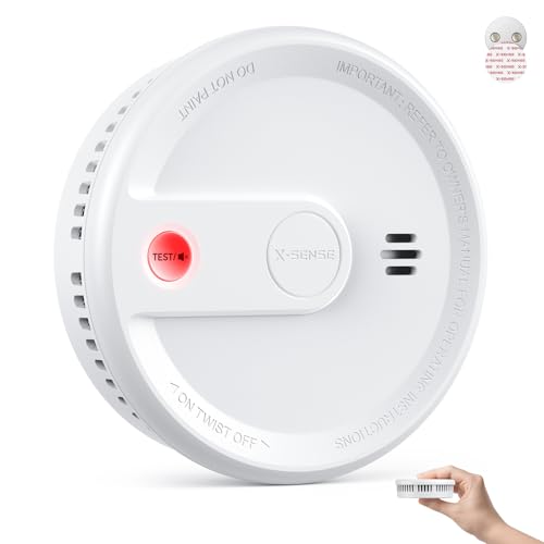 X-Sense - Detector de humo con 10 años de vida útil de la batería, alarma de incendio sin taladrar, modo de espera sin parpadeo, ultrafino, botón de prueba/silencio, XS0G-SN, juego de 1