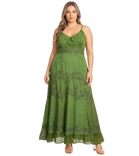 Image of Sakkas Stonewashed Rayon Embroidered Adjustable Spaghetti Straps Long Dress