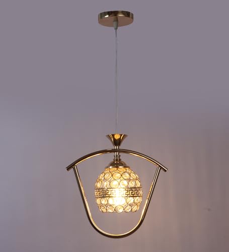 Image of ELIANTE Modern Glass Hanging Light for Living Room & Dining Area | Metal Ceiling Lamp with Elegant Glass Shade | 3 Years Warranty | Free Bulb (Crystaline)
