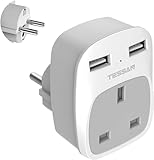 UK to European EU Travel Adapter with 2 USB Ports - TESSAN Power Euro Europe Grounded Plug Adapter...
