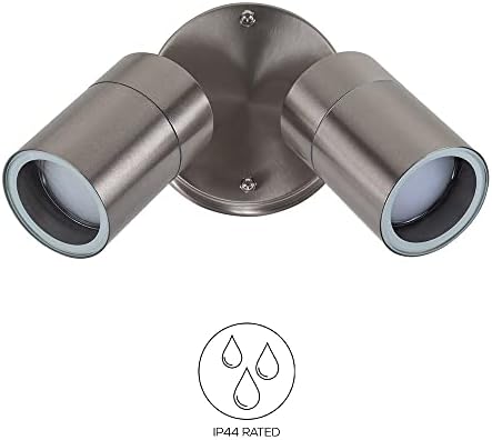 MiniSun Modern Stainless Steel Outdoor Garden Twin Wall Spotlight - IP44 Rated