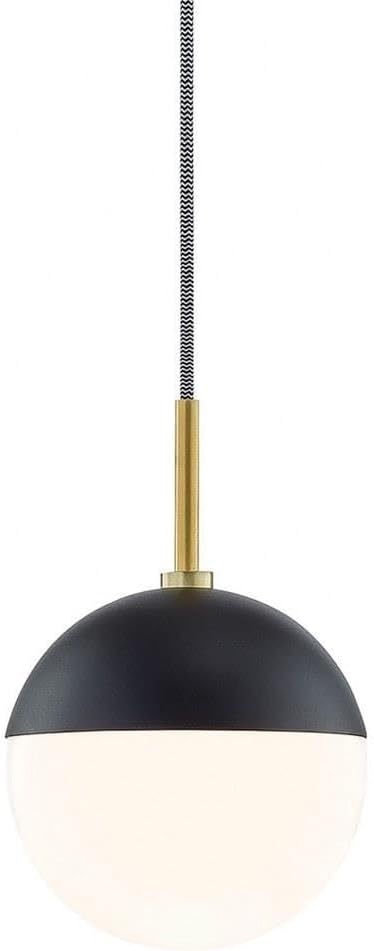 MITZI HUDSON VALLEY LIGHTING H344701-AGB/BK Renee Pendants, 1-light, 60W, Aged Brass/Black Finish, Opal Glossy Glass (19.75''W x 10''H)