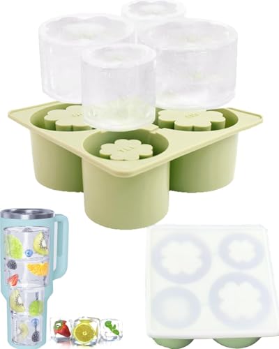 XYFuuee Eiswürfelform für Stanley Cup 40 30 567.0 g 4 Fächer Blume Silikon Eisform mit Deckel BPA-frei Stanley Quencher Tumbler Becher Zubehör Grün