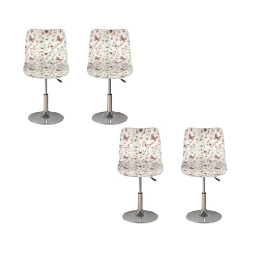Image of Butterfly Flower Bar Stool Cover Stretch Counter Stools Pub Chair Slipcover for Dining Room Removable Anti-Scratches Spills Chair Covers for Dining Room Chairs Set of 2