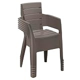 Rimax | Set de 6 Sillas Plásticas Apariciencia Madera Resistentes y Confortables | Apilables para Interior y Exterior | Ideales para Comedor, Patio...