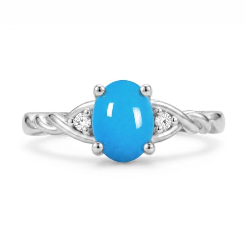 Image of Rylos Sterling Silver Classic Birthstone Ring - 7X5MM Oval Gemstone & Diamonds - Women's Jewelry, Sizes 5-10