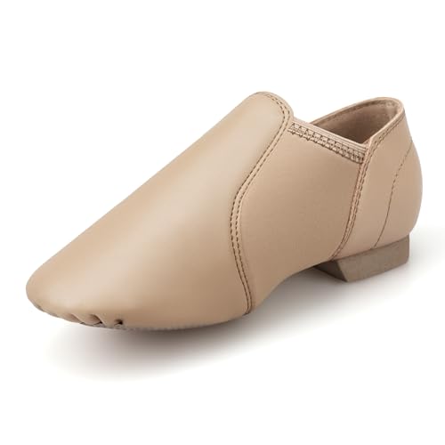 Stelle Jazz Shoes for Girls and Boys PU Leather Slip-On Jazz Dance Shoes (Toddler/Little Kid/Big Kid)(SJ06-Tan 12ML