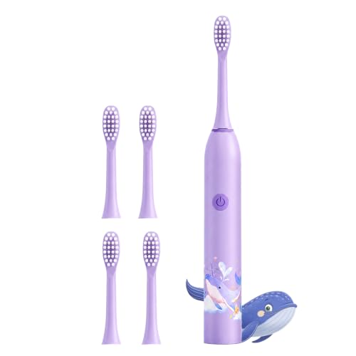 Image of Sonic Electric Toothbrush for Kids with 6 Modes, 4 Brush Heads & Rechargeable Battery, Ultra Soft Nylon Bristles, IPX7 Waterproof, Electric Power Tooth brush (Purple)