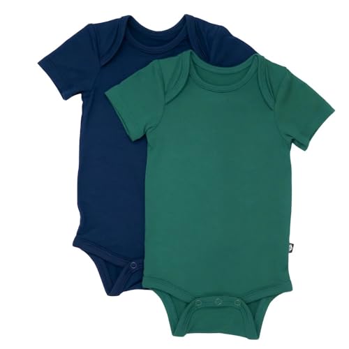 Image of KYTE BABY Bodysuit – Unisex Bodysuits - Short Sleeve Baby Bodysuits Made from Bamboo Rayon Material 2-Pack (3-6 Months, Navy+Emerald)