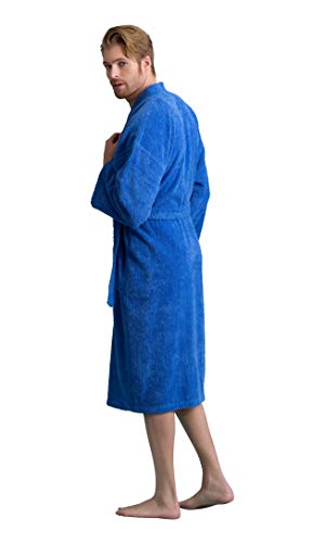 Soft Touch Linen Men's Robe, Turkish Terry Bathrobe, 100% Cotton Kimono Spa Bathrobe