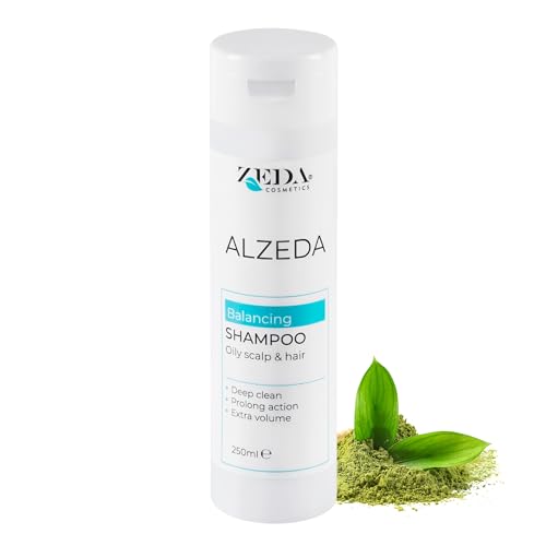 ALZEDA Balancing shampoo 250 ml – Champú equilibrante para cuero cabelludo graso y cabello – Limpieza profunda y volumen – Extracto de té verde 100% puro, vitamina F y aminoácidos