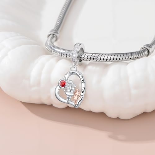 Image of PROESS Father Mother Daughter Charm fit Charms Bracelet Sterling Silver Charms for Bracelets Birthday Valentines Day Gifts for Daughter Mother Lover