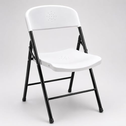 Image of Folding Metal Chair for Home & Office | Heavy Duty Iron Frame | Nylon Seat & Backrest | Space Saving Foldable Chair for Study Room, Kitchen, Balcony & Restaurant | (Plastic White)