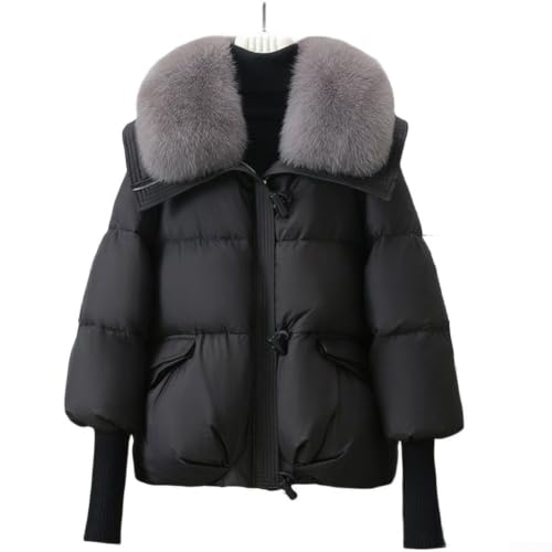 Parka femme hiver en coton épais avec col revers et grande capuche en fourrure synthétique