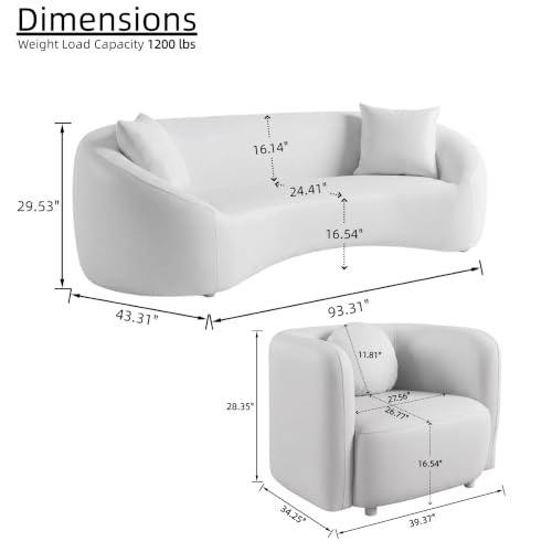 Image of 93.31 inch Curved Boucle Sofa Set, 3-Seater with 2 Accent Chairs
