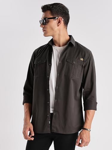 Image of Adro Cargo Shirt for Men with Double Pocket | 100% Cotton | Full Sleeve | Regular Fit