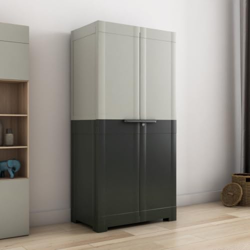 Image of Nilkamal Freedom Mini Medium (FMM Duet) Plastic Wardrobe for Storage|3-Year Warranty|Clothes Organizer|Shelves|Cupboard|Almirah for Home, Living Room, Bed Room|Adult & Kids|Haze Grey /Charcoal Grey