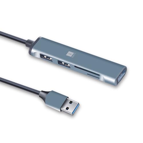 Image of Bridge 500 USB Hub + Card Reader Multifunctional Adapter, 5-in-1, 3-Port USB Hub (1-Port USB 3.0 + USB 2.0 x 3-Ports) + 2-Slots SD + TF Card Reader, Aluminium Case, Plug-N-Play, Widely Compatible